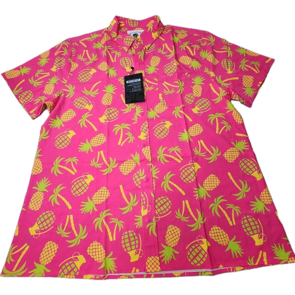 Savage Tacticians New Mens XL Tropic Like It's Hot Shirt Pink Grenades Pineapple